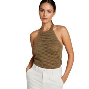 DKNY Cotton Knit Army Green Halter Top